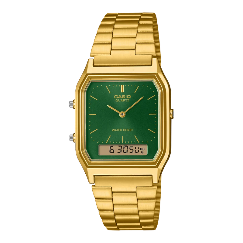 Casio Collection Mens Analogue-Digital Watch with Green Dial and Gold Strap AQ-230GA-3AMQYES