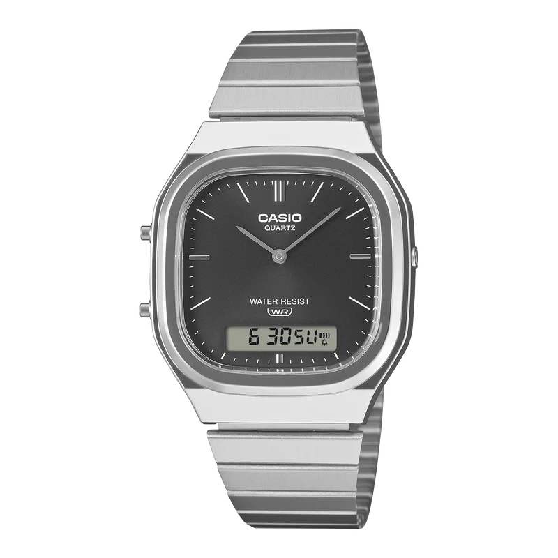 Casio Collection Mens Analogue-Digital Watch with Black Dial and Silver Strap AQ-240E-1AEF