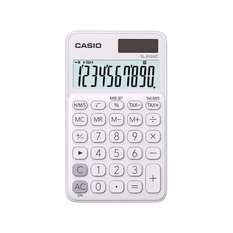 Calculadora de Bolso Casio SL-310UC-WE com 10 Dígitos, Cálculo de Horas e Teclado com Memória Branco