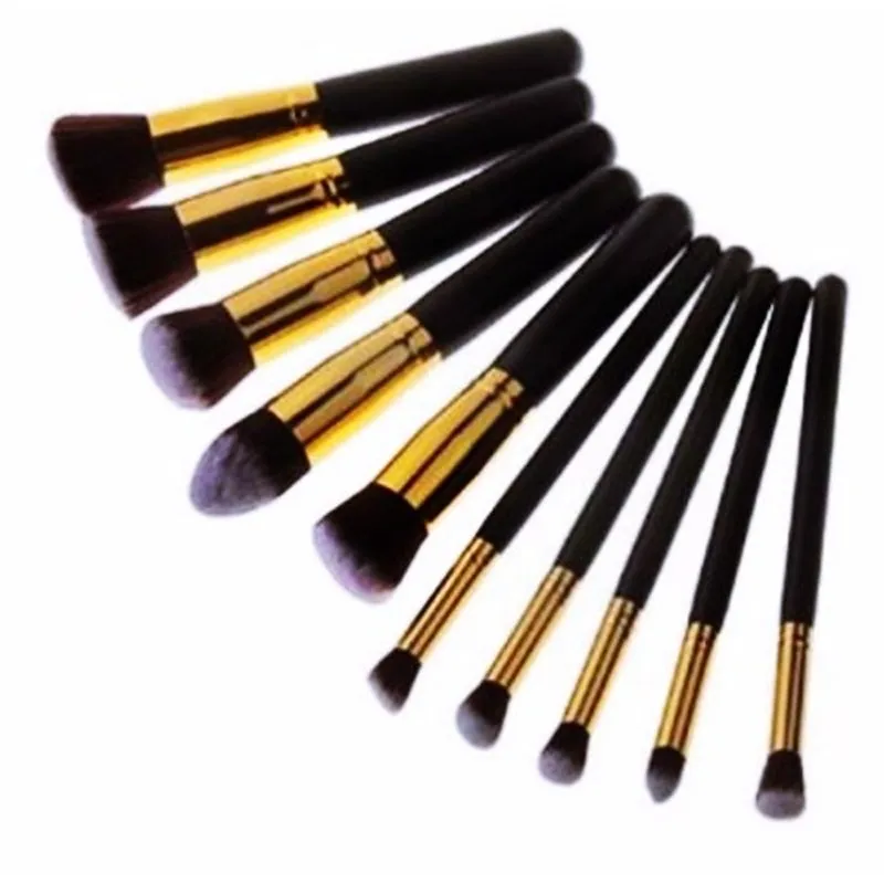 Kit 10 Pincéis Kabuki Precisão Preto Maquiagem Profissional