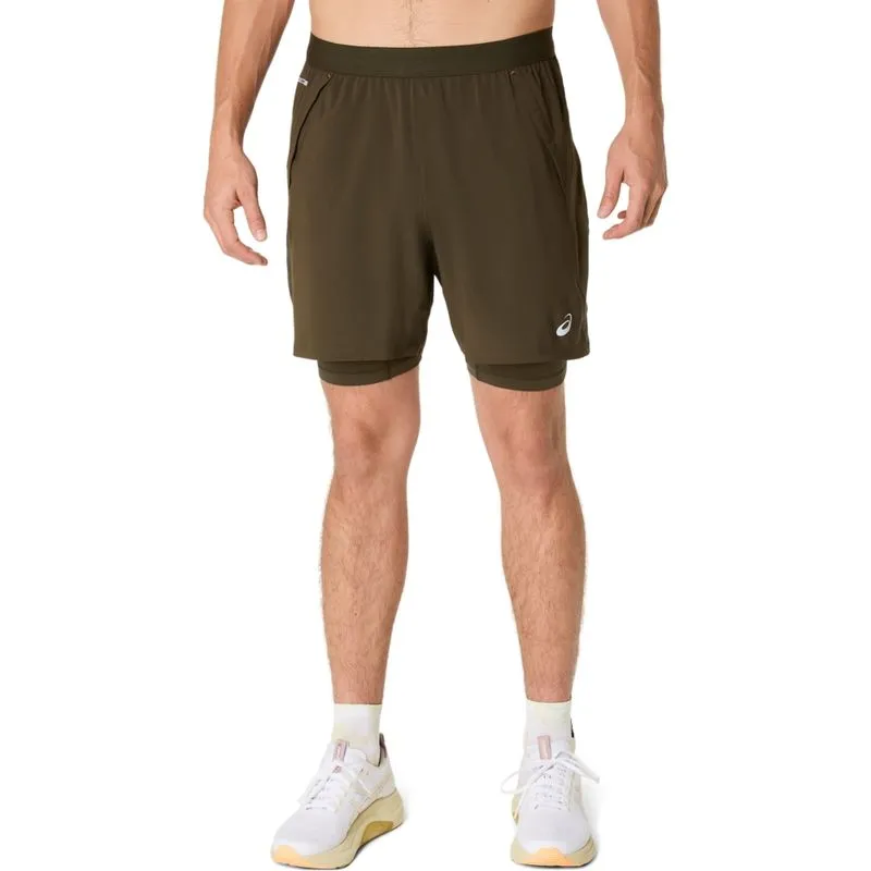 Shorts ASICS Road 2-N-1 7In - Masculino - Marrom/Verde - tam: G