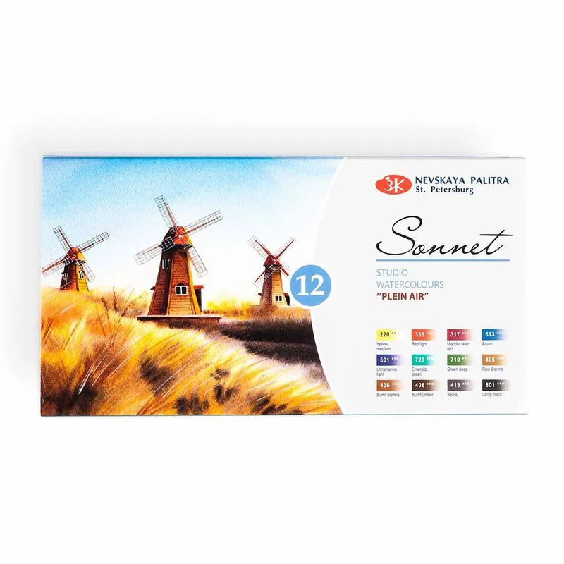 Aquarela Sonnet Pastilha 12 Cores 2,5ml Plein Air