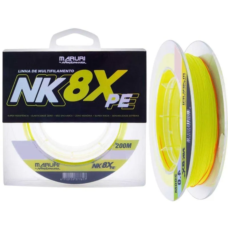 Linha Multifilamento Nk 8x 0,16mm 17,6lb 200m Trançada Em 8 Fios Amarelo Maruri Fishing