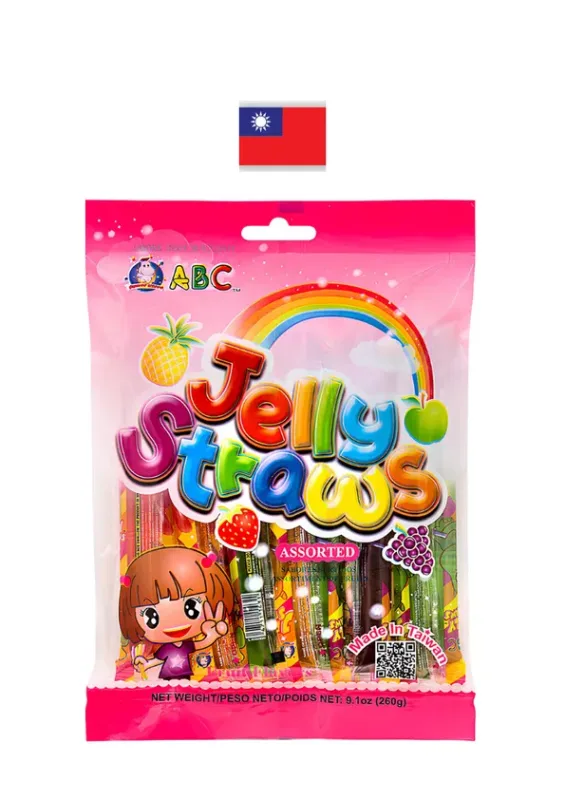 ABC JELLY STRAWS 260g - Geladinho de frutas mistas. Origem: Taiwan