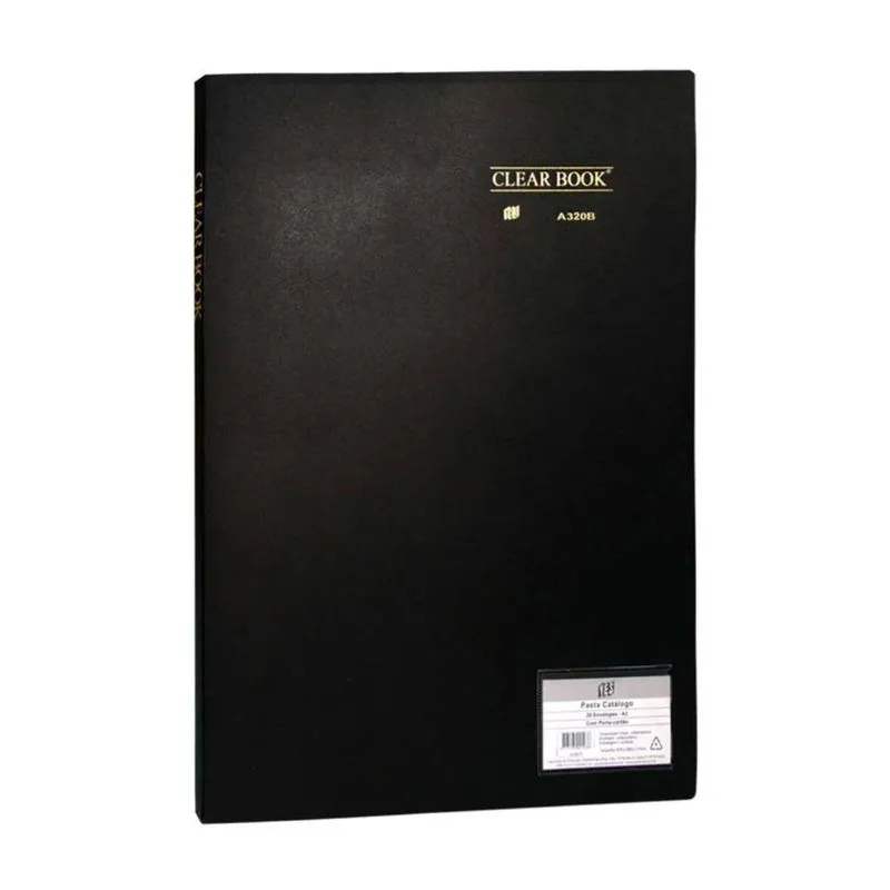 Pasta Catálogo Clear Book A3 Preto Yes Com 20 Sacos Plásticos Folhas Escolar Aula Apresentação