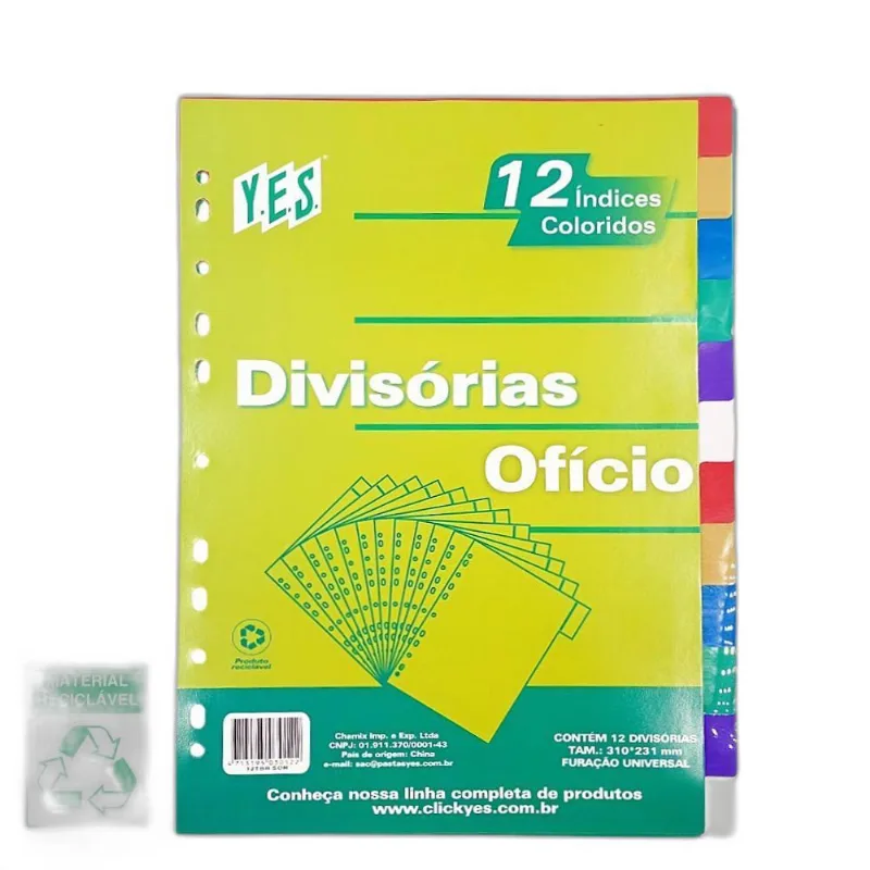 12 Divisórias Ofício Yes Coloridas Universal