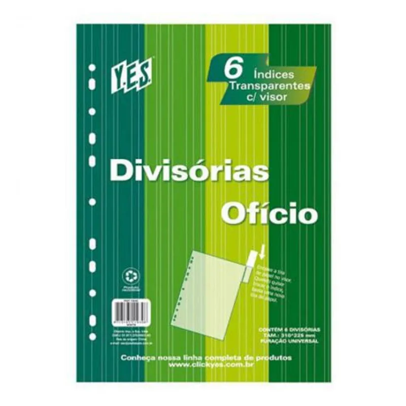 Divisória Colorida Ofício 6 Projeções Com Visor 6intb