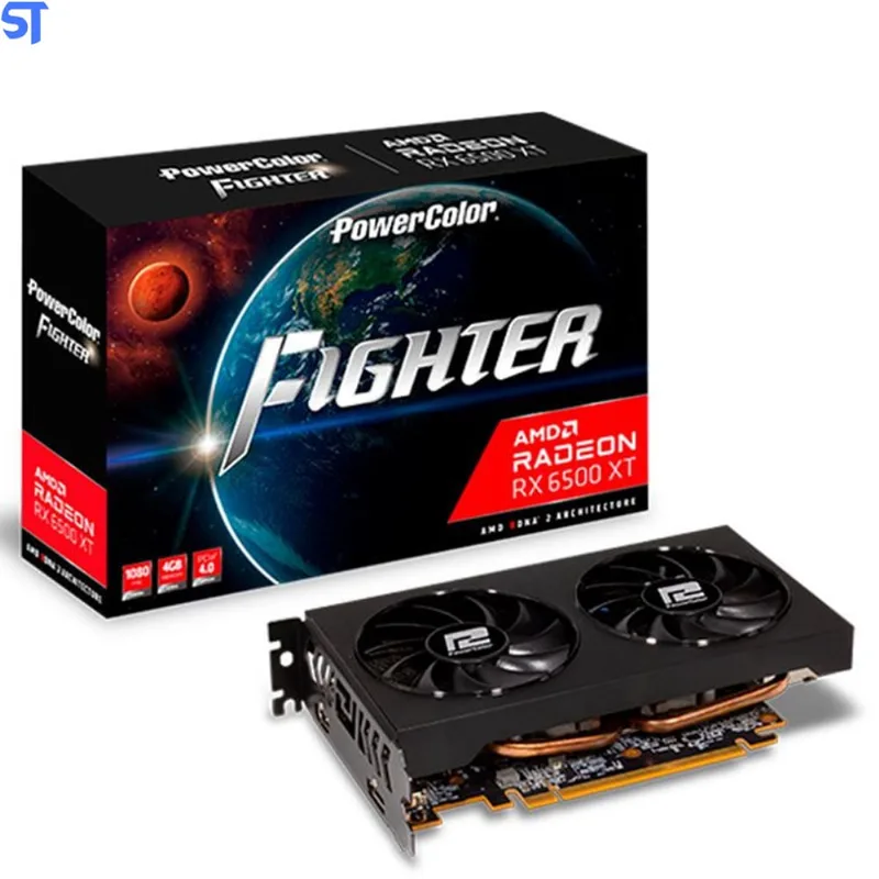 Placa de Video 4GB PowerColor Radeon rx 6500 xt Fighter Oc, GDDR6, 64-bit, Axrx-6500xt-4gbd6-dh/oc