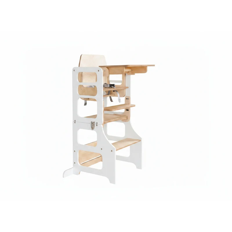 Duck Woodworks White Foldbar EC Køkken LæringstårnMed Højstol Addon Sæt