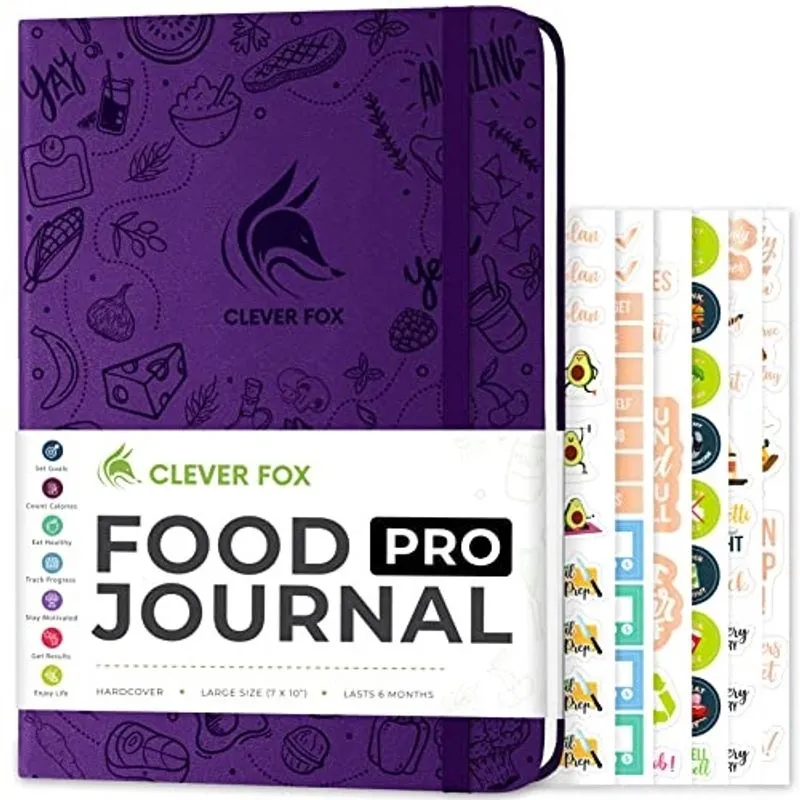 Clever Fox Food Journal Pro – Diet & Wellness Planner for Women & Men – Weight Loss Diary with Calorie Tracker – Food Log for Tracking Meals, Exercise & Weightloss - Sem Data, 7 x 10 Roxo
