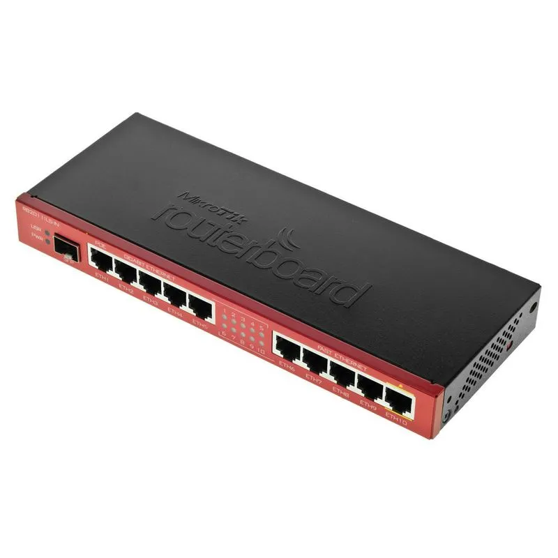 Roteador Mikrotik Routerboard RB2011iLS-IN (5x LAN 10/100, 5x LAN Gigabit, saída PoE na porta 10, 600MHz CPU, 64MB RAM)