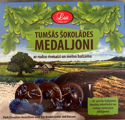 Dark chocolate medaljons with rye breadcrumbs