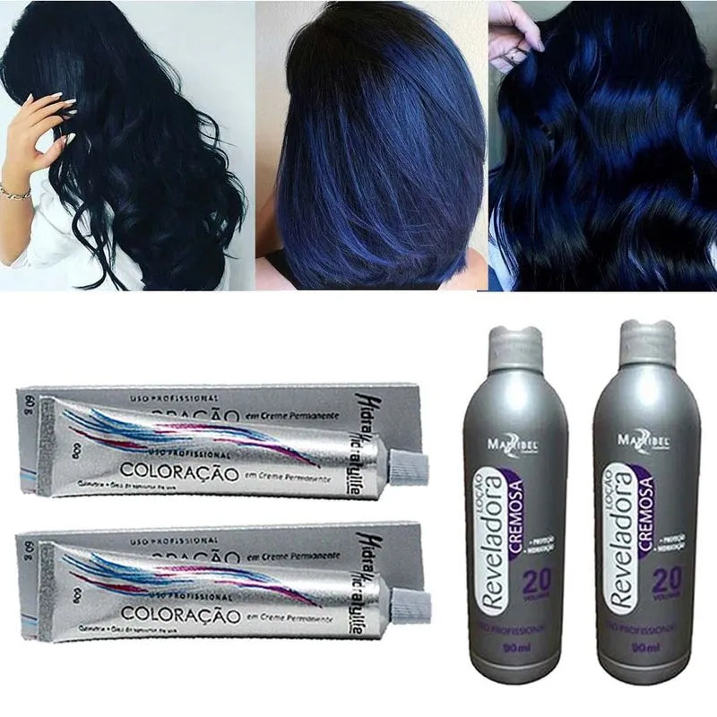 Kit Tinta Preto Azulado 02 Coloração, 02 ox 20 90ml Mairibel