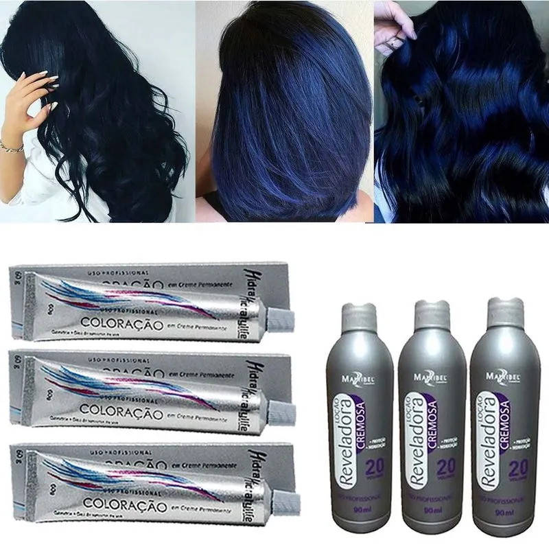 Kit Tinta Preto Azulado 03 Coloração, 03 ox 20 90ml Mairibel