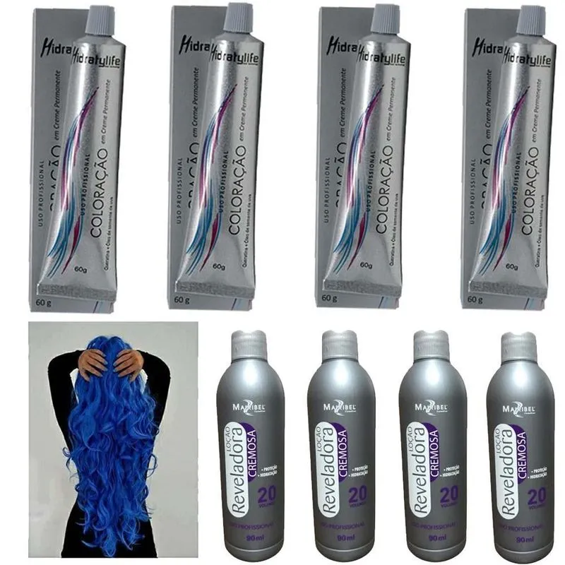 Kit Tinta Azul Royal 04 Coloração,04 Ox 20 90ml Mairibel