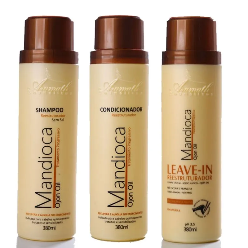 Kit Reconstrutor Mandioca Ojon Oil Shampoo, Condicionador E Leave-in Aramath Home Care