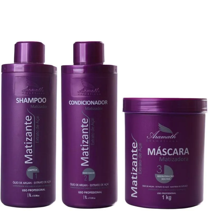Kit Shampoo Condicionador E Mascara Extrato De Açai Aramath
