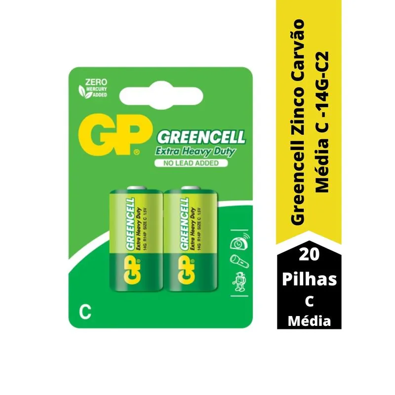 20 Pilhas Gp Greencell Comum Média C -14g-c2 Blister C/ 2 Un