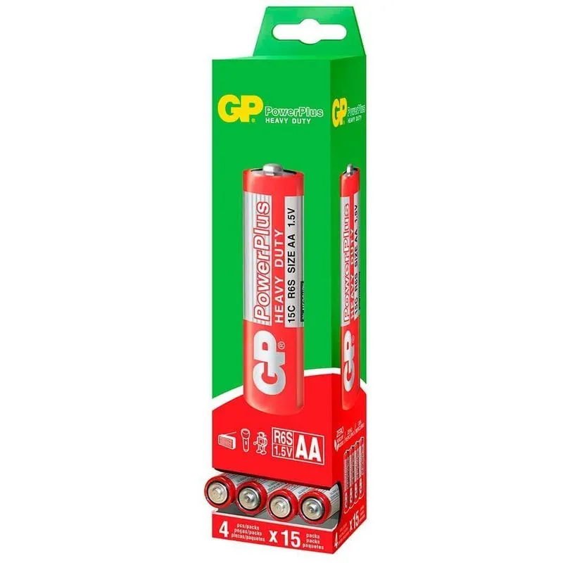 60 Pilhas Aa Pequena Gp Batteries Powerplus Zinco Carvão 15c R6s - 15 Blister Com 4 Pilhas