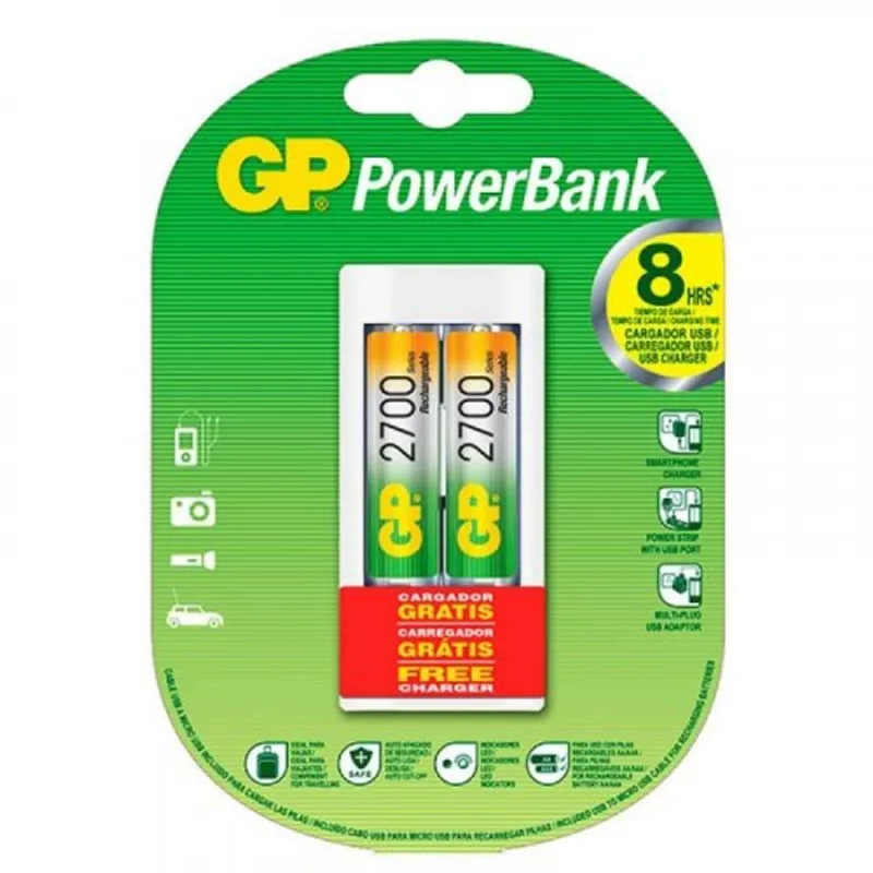 Cargador Gp Batteries Usb + 2 Pilas Recarg. 2700 Mah-cja-un.-1