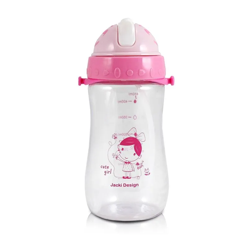GARRAFINHA SQUEEZE COM CANUDO E ALÇA INFANTIL MENINA JACKI DESIGN ROSA PASSARO