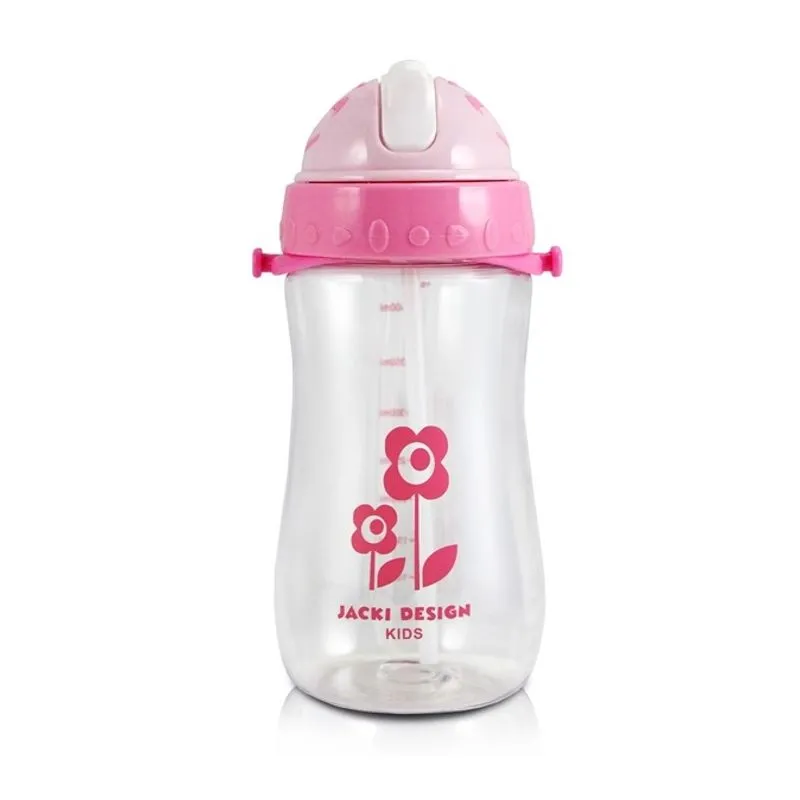 GARRAFINHA GARRAFA SQUEEZE COM CANUDO E ALÇA INFANTIL CRIANÇA MENINA JACKI DESIGN FLOR ROSA