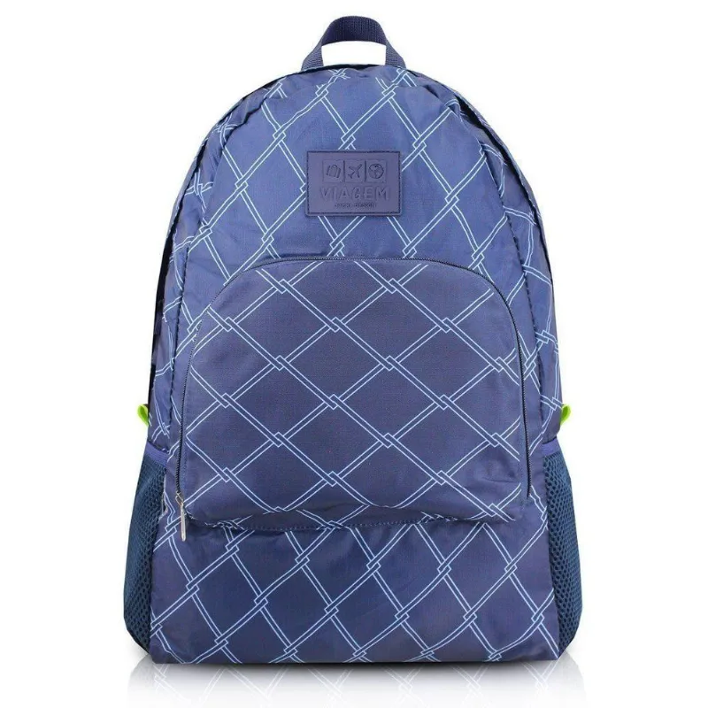 Mochila Dobrável Para Viagem Estampa Listrada Jacki Design Azul