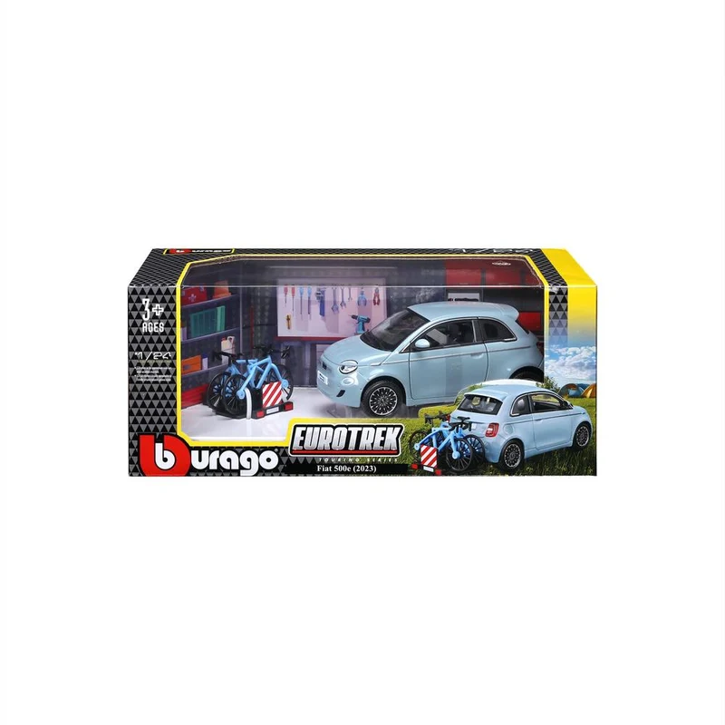 1:24 Fiat 500E Eurotrek With Bike Rack Light Blue
