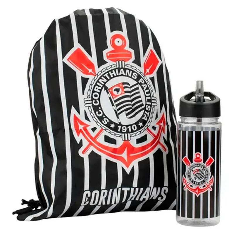 Kit Garrafa 450ml C/ Mochila Tipo Saco Corinthians Mileno