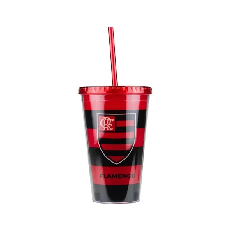 Copo Plástico Canudo 450Ml - Flamengo