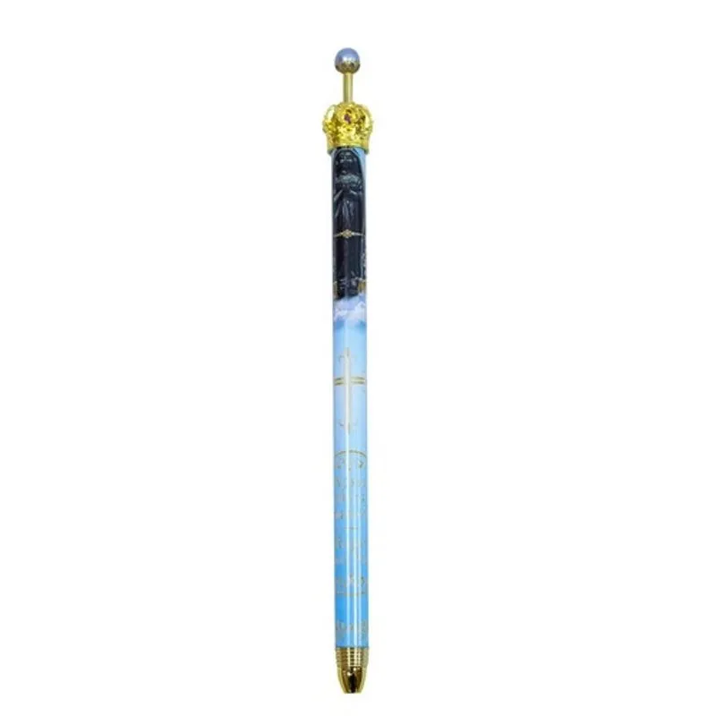Caneta Azul Claro Metal Rollerball Religiosa Nossa Senhora Aparecida