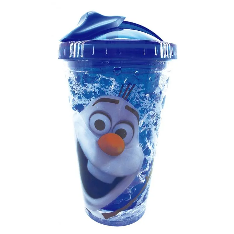 Copo Com Tampa Canudo Gel Disney Frozen 450 ml - Olaf