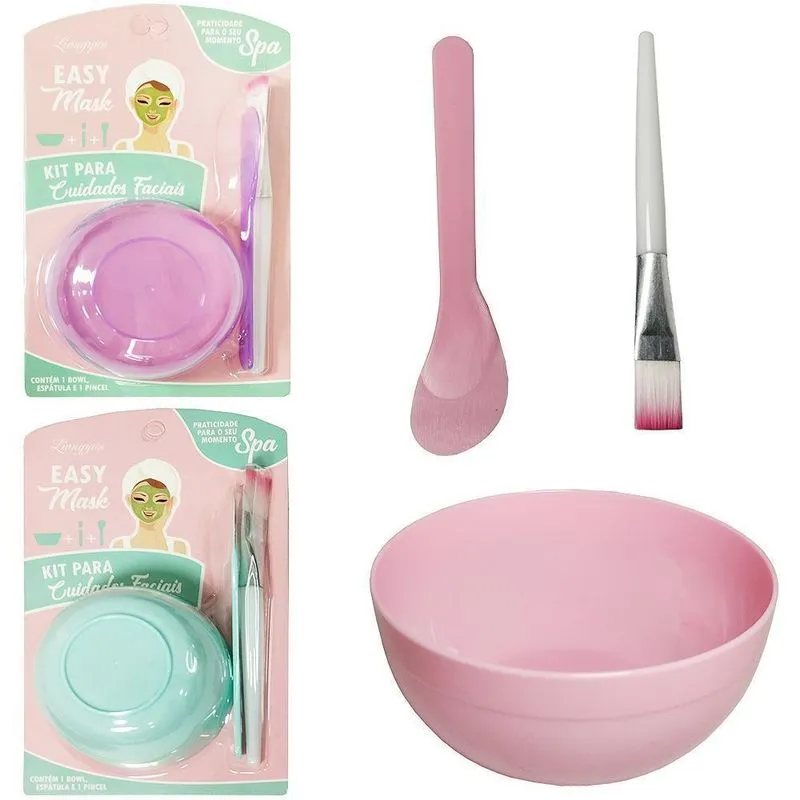 Kit Cuidado Faciais Tigela + Espatula E Pincel Spa Easy Mask