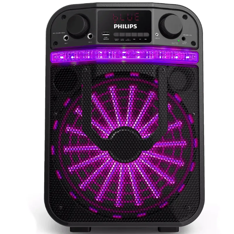 PARLANTE PORTATIL PHLIPS 10" BLUETOOTH TAX2206/77 BAFLE PHILIPS TAX2206-77 PORTATIL C-RUEDAS WOOFER 10 40W RMS C-LUCES BLUETOOTH BAT.7 HRS