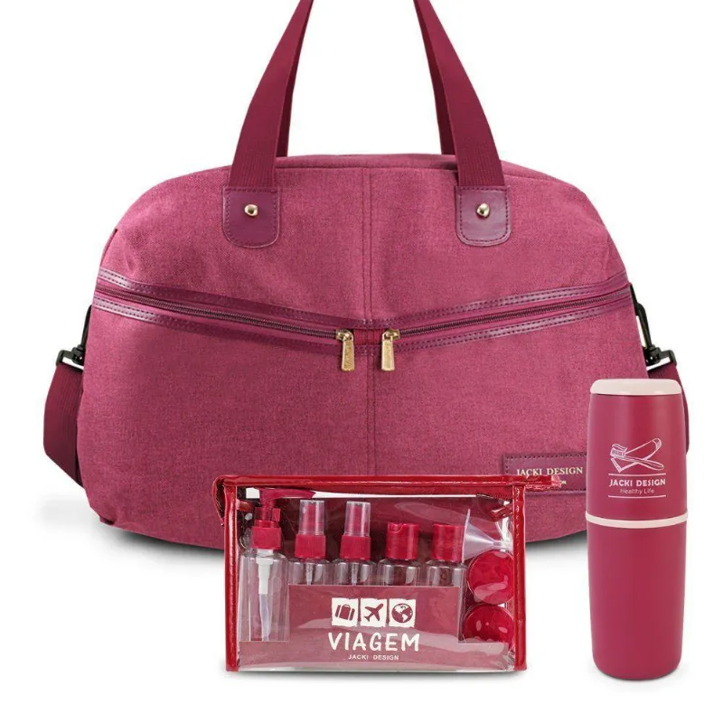 Kit Bolsa De Viagem + Porta Escova De Dente + Frascos De Viagem 10 Peças Vinho