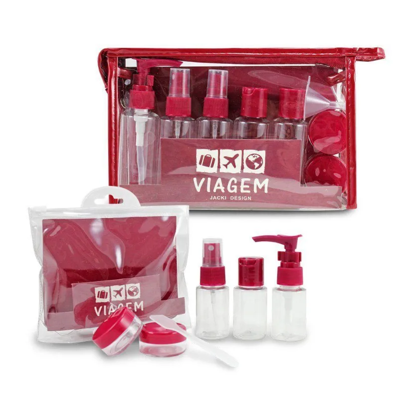 2 Kits De Frascos Para Viagem - 7 Peças E 10 Peças - Jacki Design Vinho