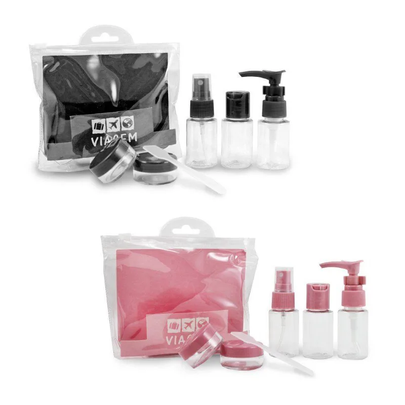 2 Kit De Frascos P/ Viagem De 7 Peças - Jacki Design Preto / Rosa