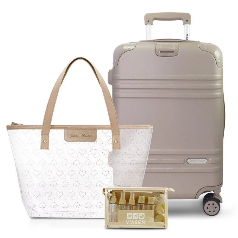 Kit Mala De Bordo, Bolsa Transparente E Frascos De Viagem De 10 Peças Bege