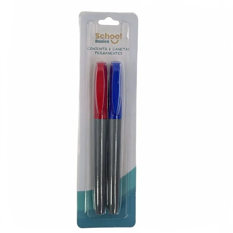 Marcador Permanente Kit 2 Unidades School Basics Azul e Preto Escrita Suave