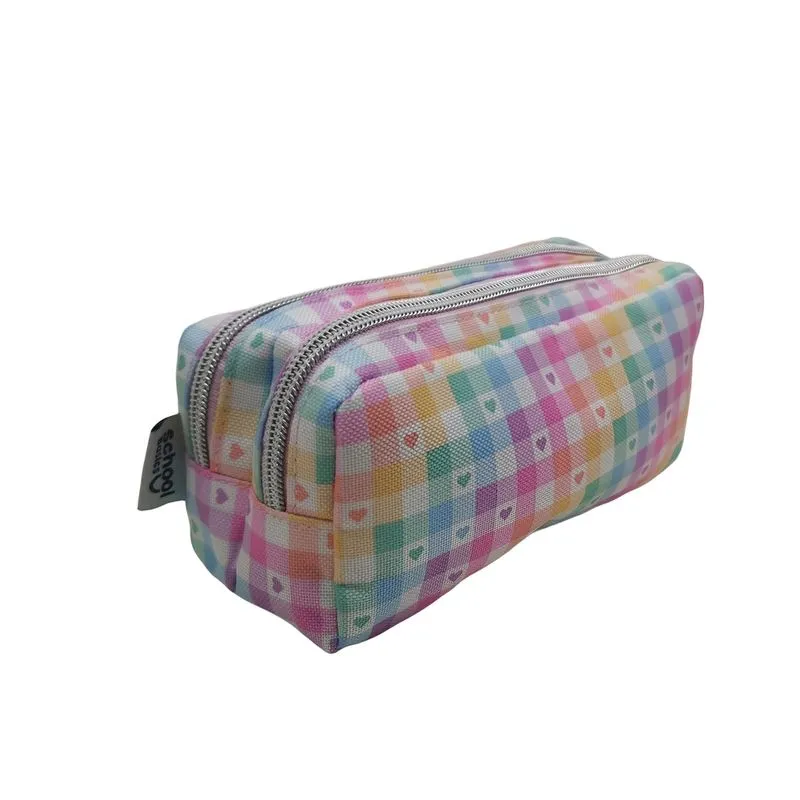 Estojo Duplo Corações 20x10cm School Basics Zíper Duplo