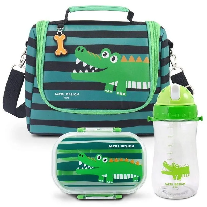 Conjunto Lancheira Térmica Com Garrafa 460ml E Pote P- Lanche De 2 Andares 400ml Verde