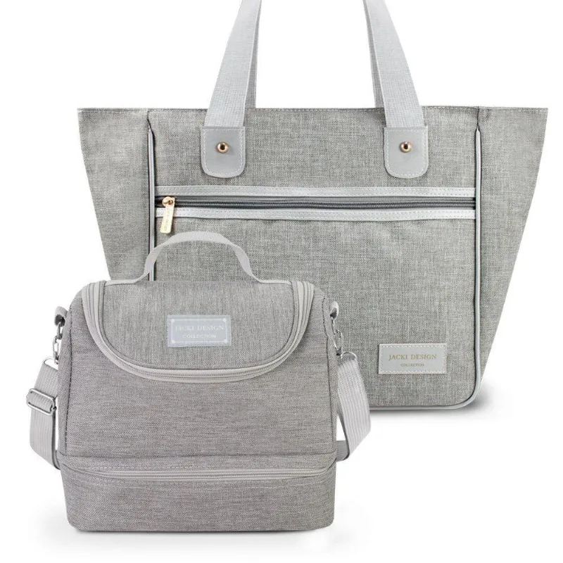 Conjunto Bolsa Térmica E Bolsa Shopper Jacki Design Cinza Claro