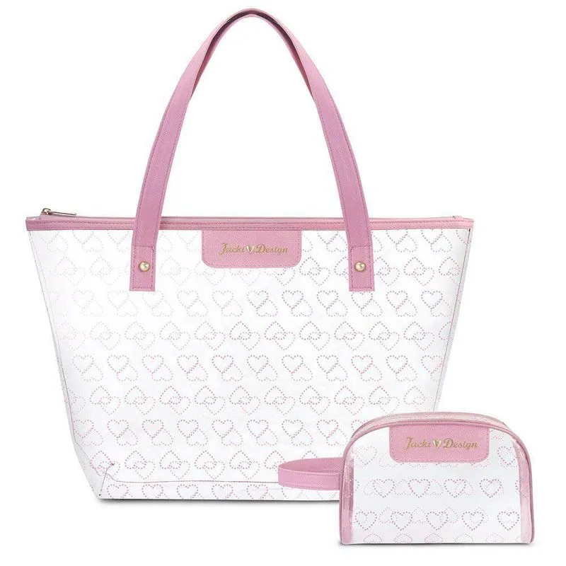 Kit Bolsa Shopper E Necessaire Transparente Love Rosa