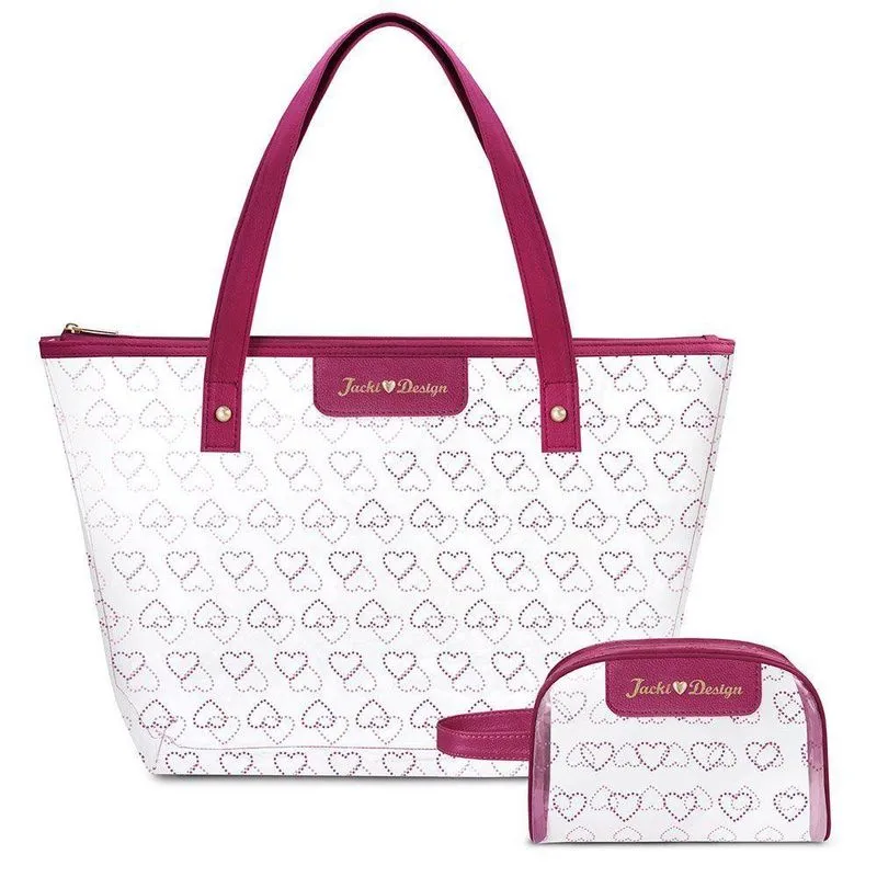 Kit Bolsa Shopper E Necessaire Transparente Love Vinho