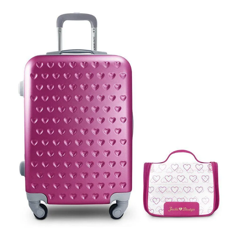 Kit Mala De Bordo E Necessaire Transparente Love Pink