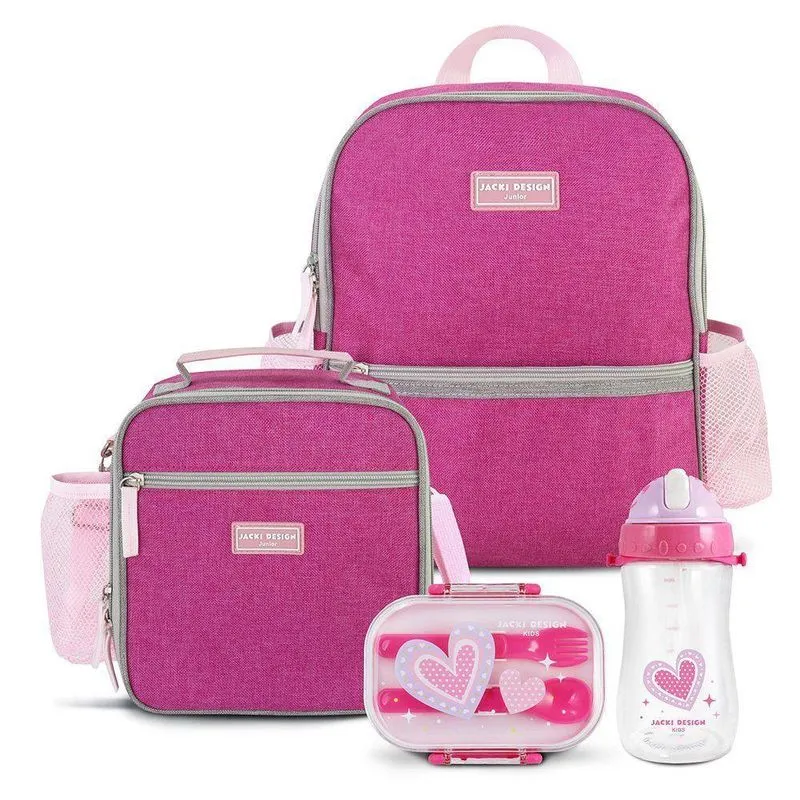 Kit Mochila Escolar Lancheira Térmica Pote Para Lanche E Garrafa 460ml Infantil Pink