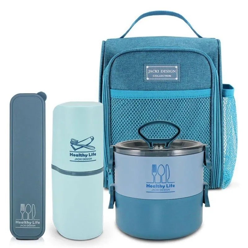 Conjunto Bolsa Térmica, Pote Marmita,porta Escova E Porta Talher Concept Azul