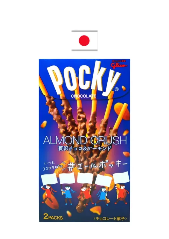 GLICO POCKY ALMOND CRUSH 46g - Biscoito coberto com chocolate ao leite e pedaços de amêndoas torradas. Origem: Japão