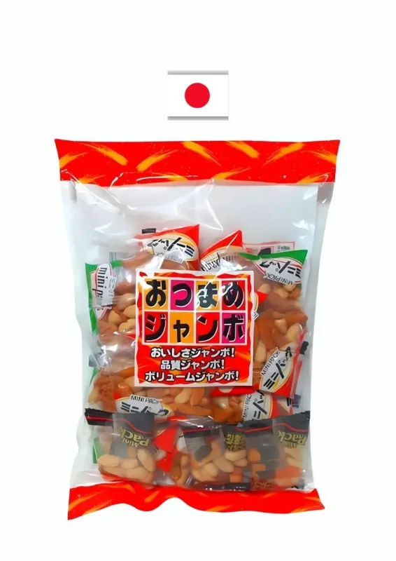 IZUMIYA OTSUMAME JAMBO 220g - Mix de salgadinhos de arroz (kakinotane) e amendoim. Origem: Japão