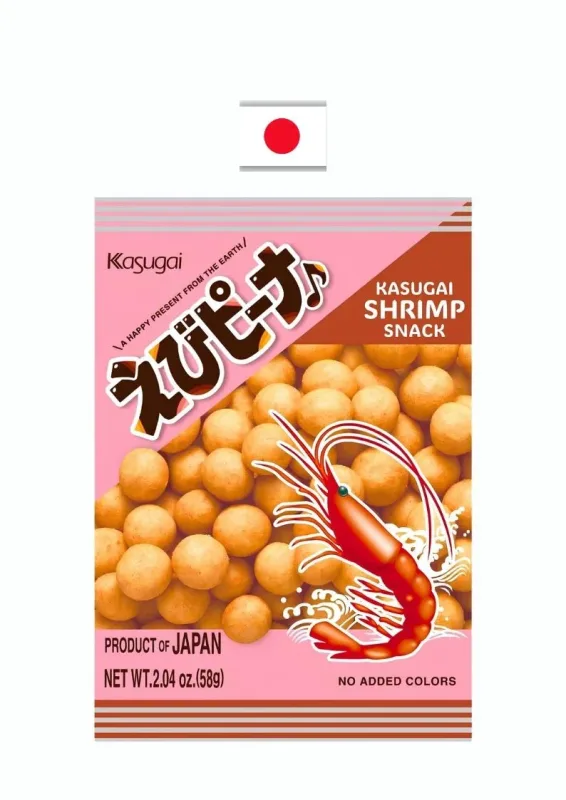 KASUGAI EBI PEANUTS 58g - Snack sabor de lula com amendoim. Origem: Japão